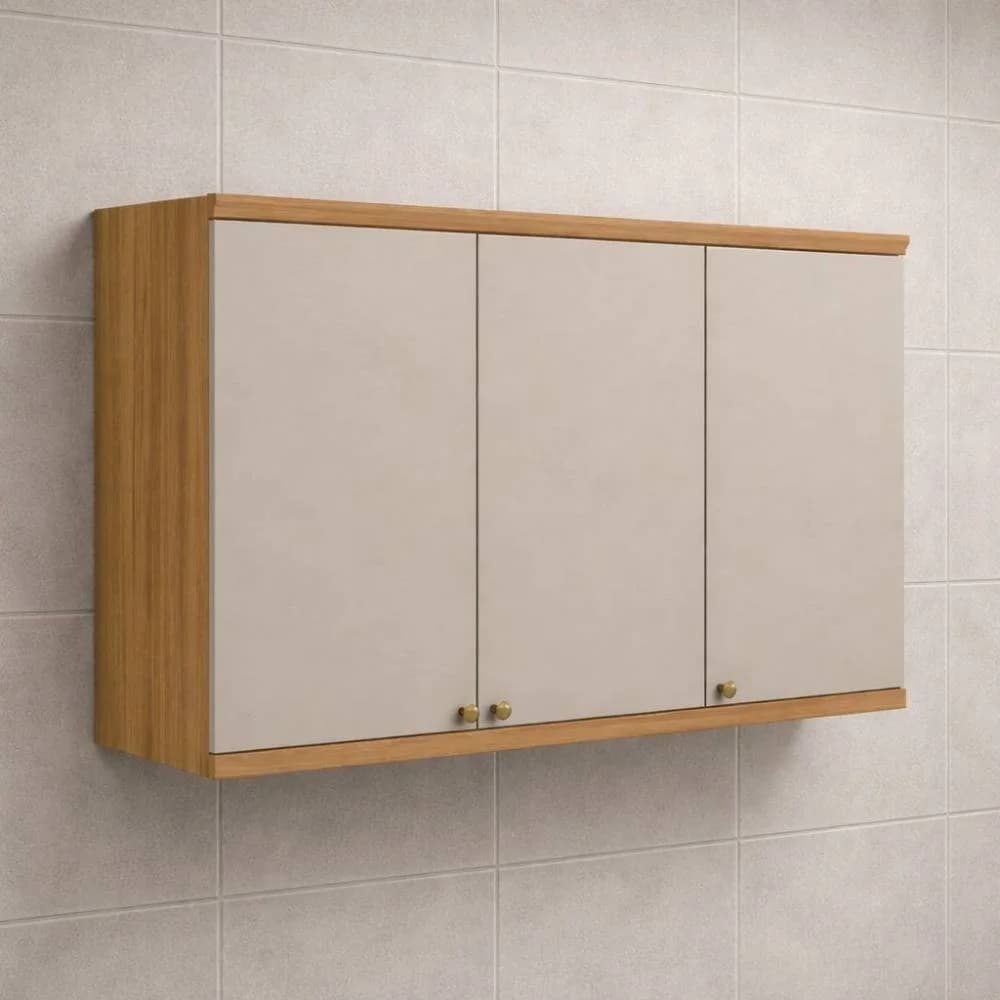 Armário Aéreo 120cm c/ 3 portas Selene - Jequitiba/Off White Fosco