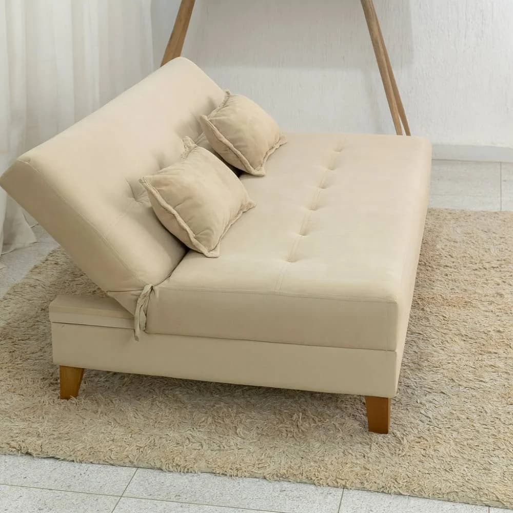Sofá Cama 3 Lugares Arpoador - Innove Estofados - Veludo - Bege