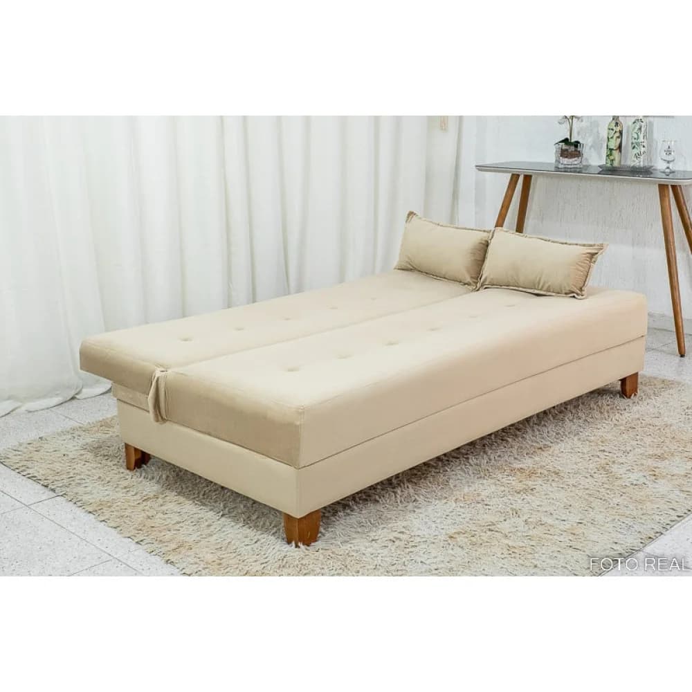 Sofá Cama 3 Lugares Arpoador - Innove Estofados - Veludo - Bege