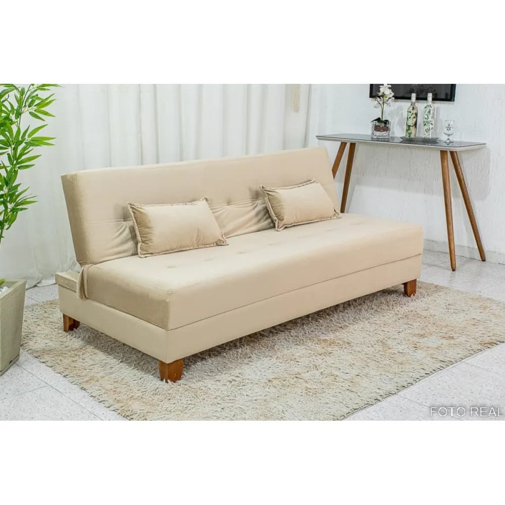 Sofá Cama 3 Lugares Arpoador - Innove Estofados - Veludo - Bege