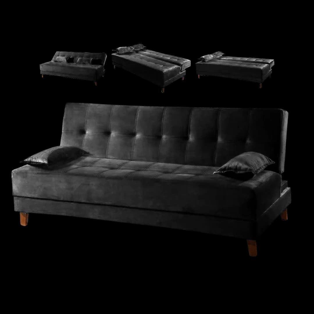 Sofá Cama 3 Lugares Arpoador - Innove Estofados - Veludo - Preto