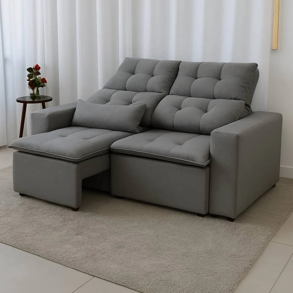 Sofá Retrátil e Reclinável 3 Lugares Beatriz – Cinza