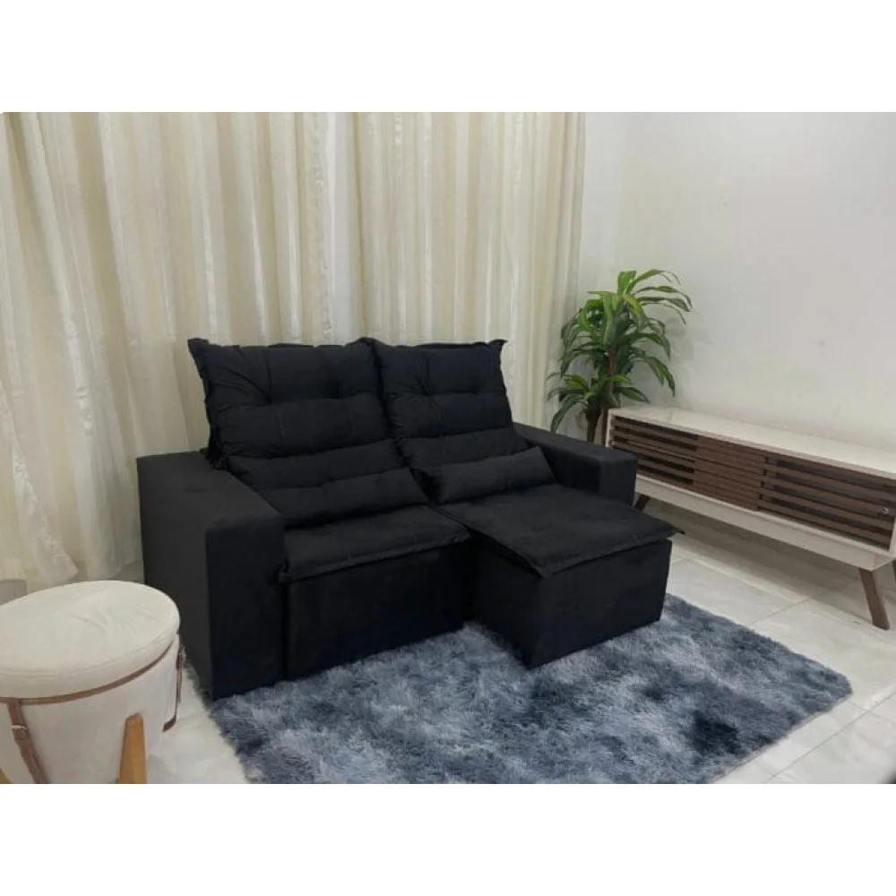 Sofá Retrátil e Reclinável 3 Lugares Beatriz – Preto