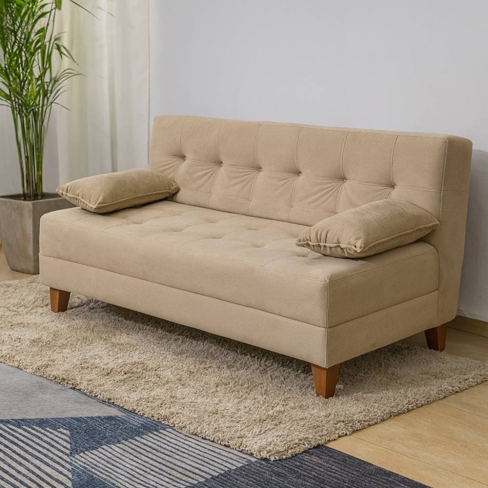 Sofá Cama 3 Lugares Arpoador - Innove Estofados - Veludo - Bege - imagem 1