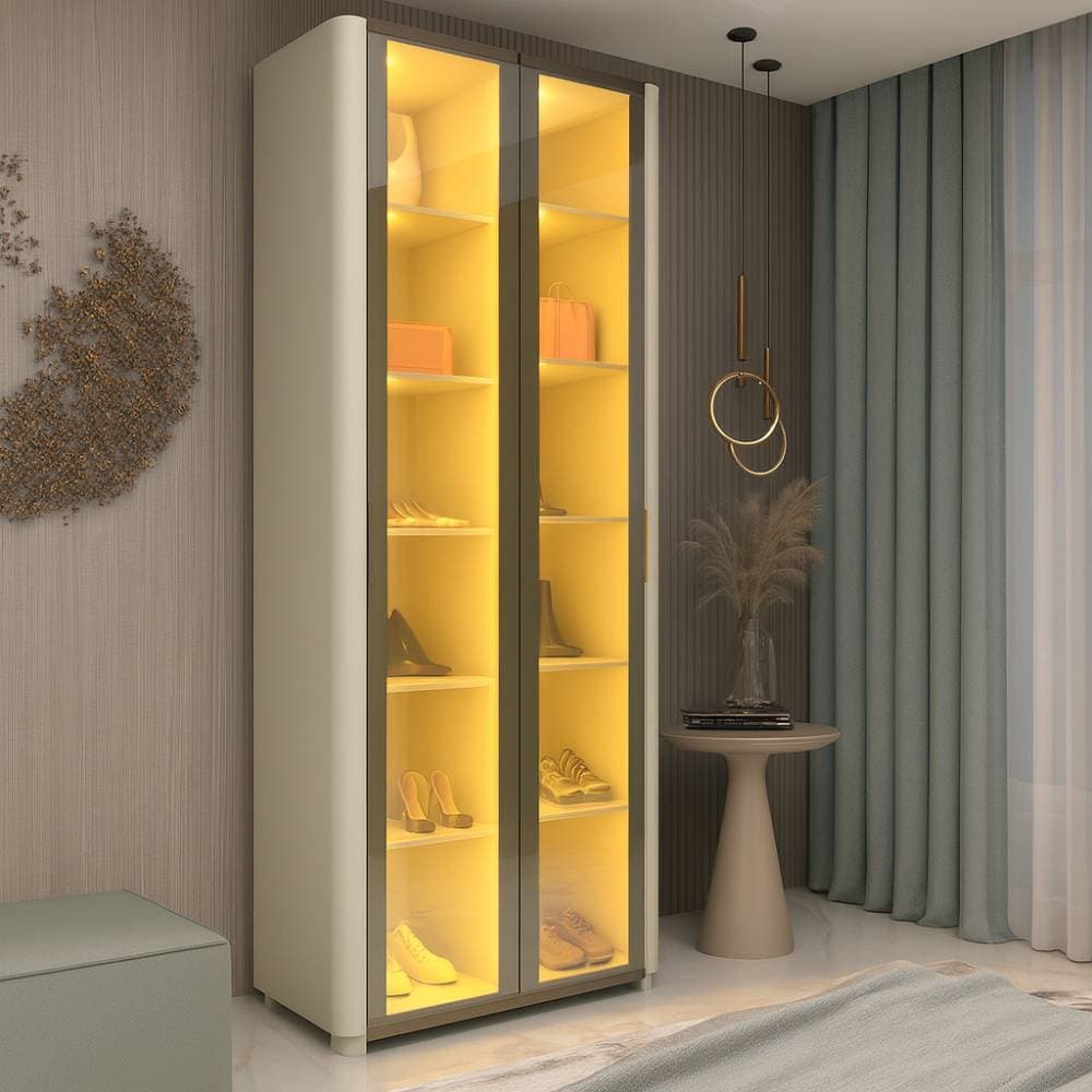 Sapateira Innova Com 2 portas Reflecta Com Pés Com Led Innova - Off White - imagem 1