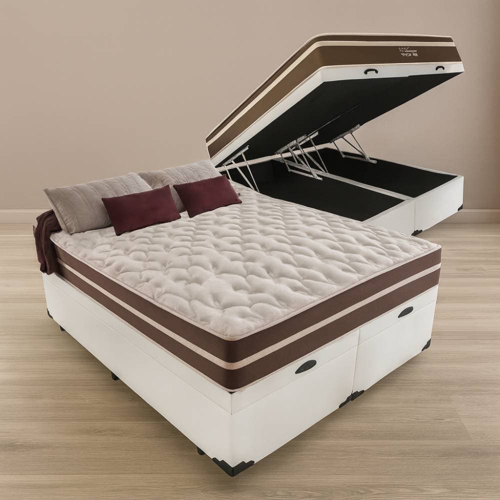 Cama Box Baú Queen + Colchão Anjos Classic Superlastic Queen- Branca - imagem 1